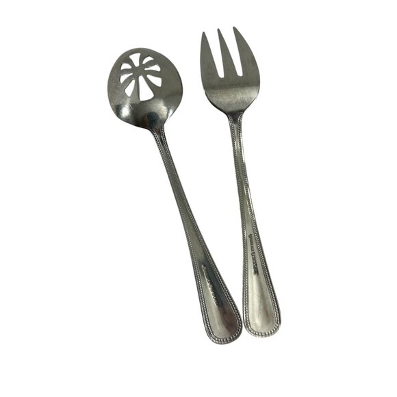 Wallace Continental Bead Stainless Flatware Serving Fork Pierced Spoon 18/10 - Picture 2 of 8